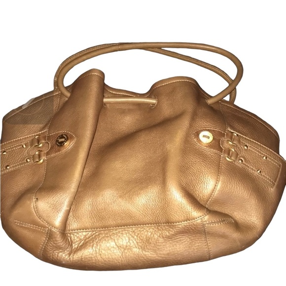 Cole Haan bronze Metallic leather   lots of pockets inside & out ROOMY - Picture 1 of 16